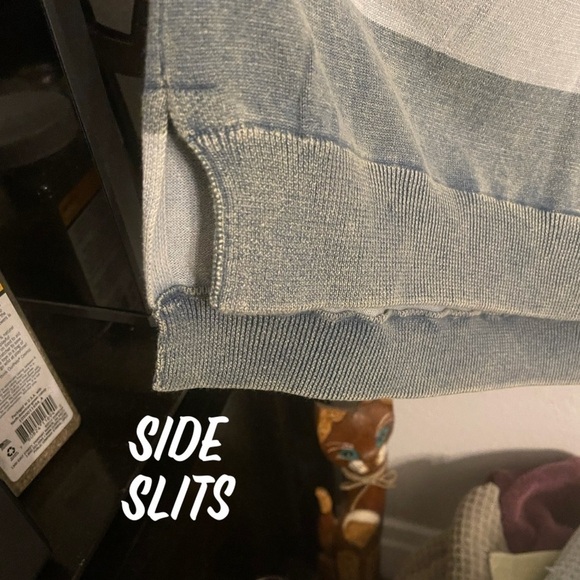 Blue Striped V-Stitched Stone Washed Sweater - Picture 7 of 12